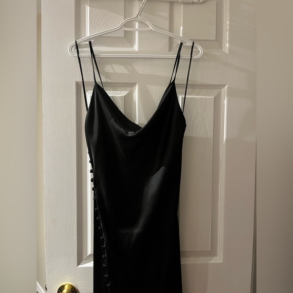 ZARA Black Slip Dress - cowl neck, leg slit, size small - Picture 2 of 7